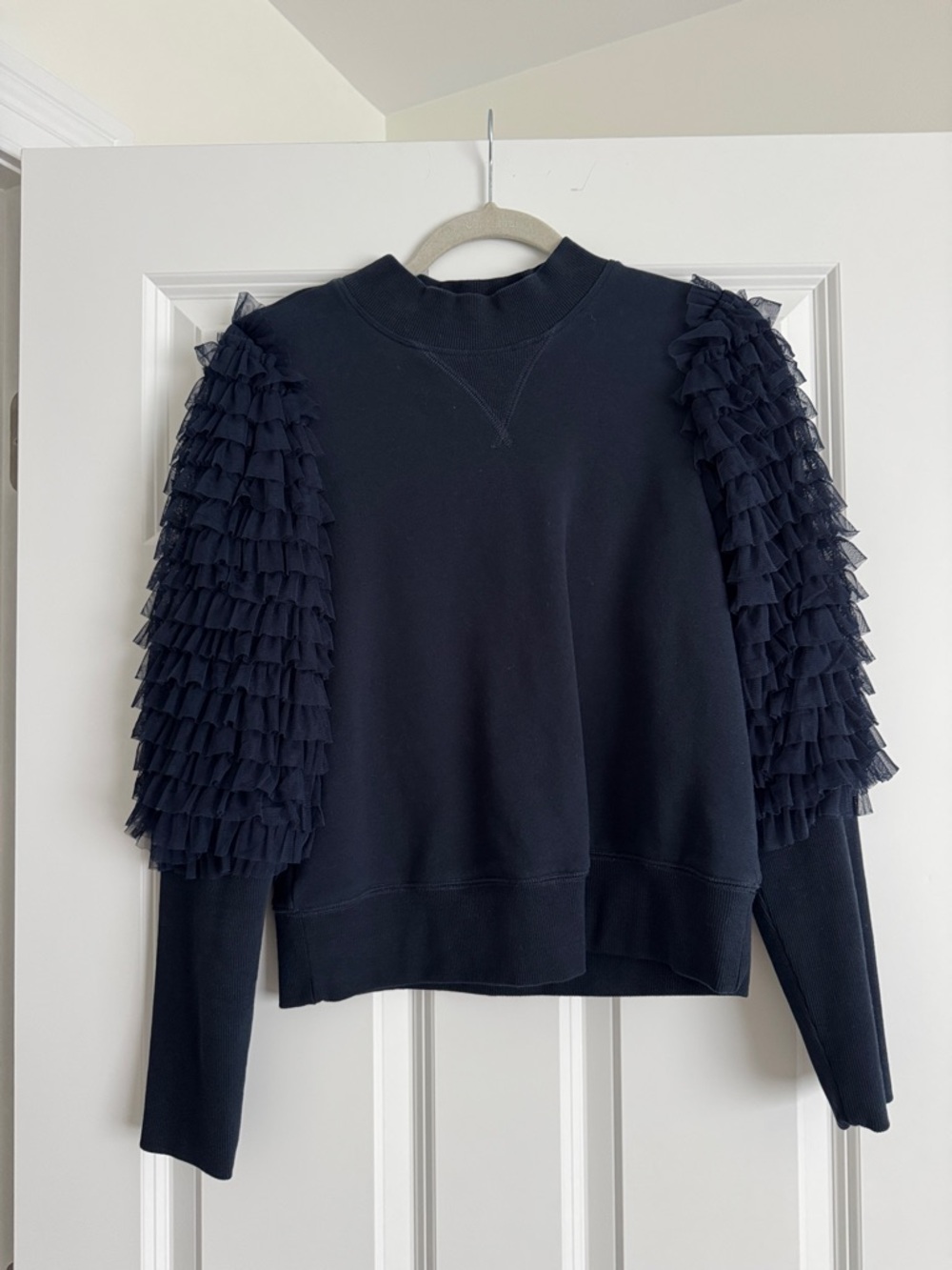 Sea New York Navy Ruffle-Sleeve Sweatshirt